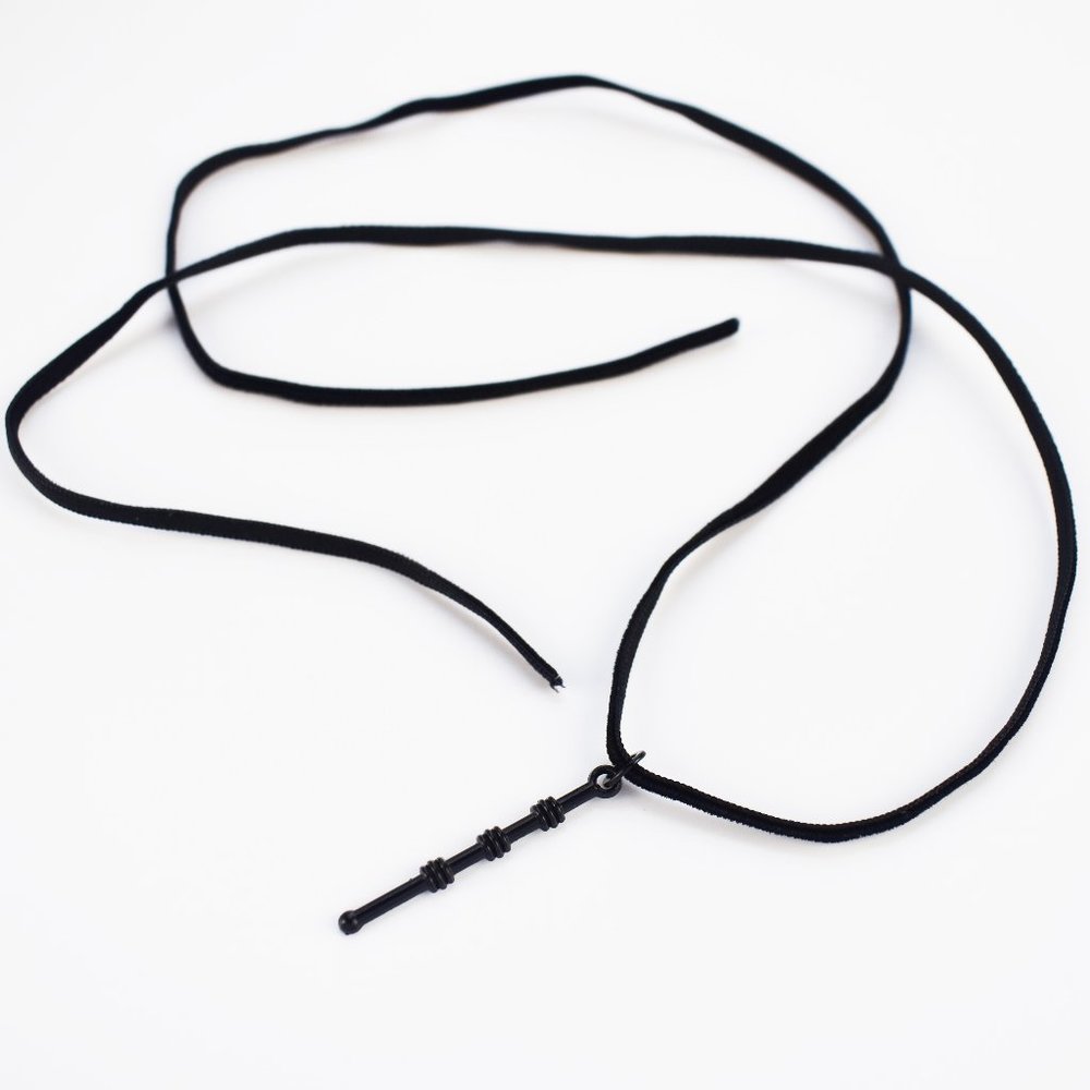 Minimalist black velvet choker necklace with charm, quirky bar necklace
